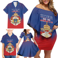 Personalized Second Empire of Haiti 1849-1859 Family Matching Off Shoulder Short Dress and Hawaiian Shirt Imperial Coat Of Arms Flag Style