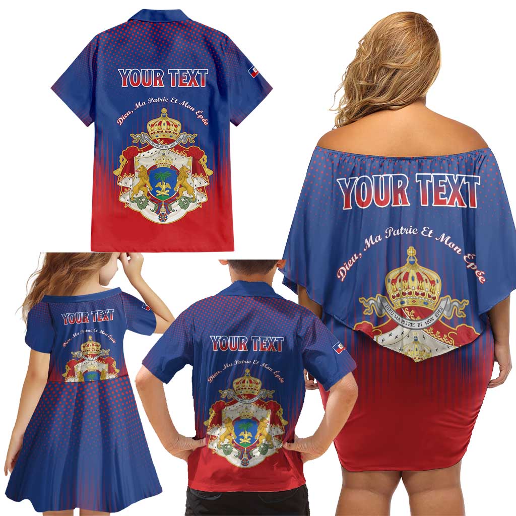 Personalized Second Empire of Haiti 1849-1859 Family Matching Off Shoulder Short Dress and Hawaiian Shirt Imperial Coat Of Arms Flag Style