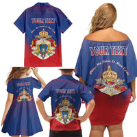 Personalized Second Empire of Haiti 1849-1859 Family Matching Off Shoulder Short Dress and Hawaiian Shirt Imperial Coat Of Arms Flag Style