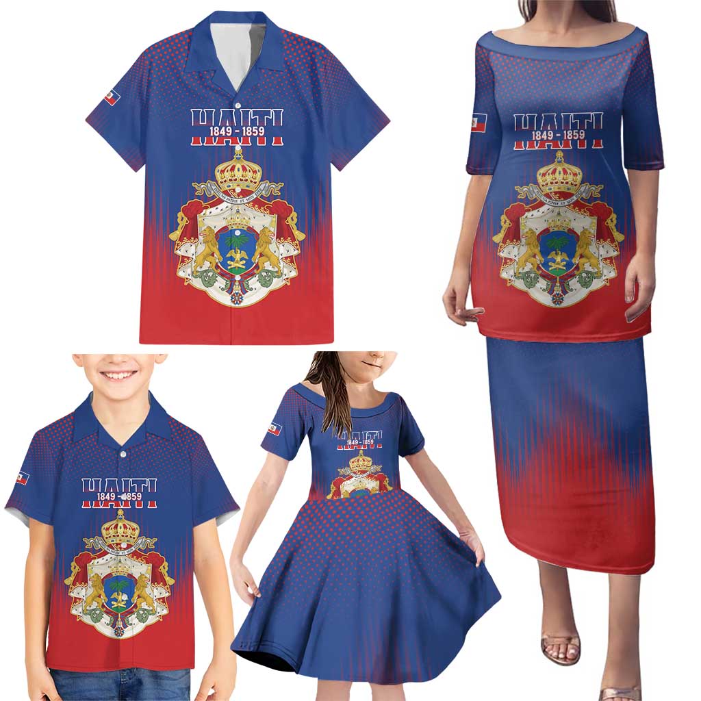 Personalized Second Empire of Haiti 1849-1859 Family Matching Puletasi and Hawaiian Shirt Imperial Coat Of Arms Flag Style