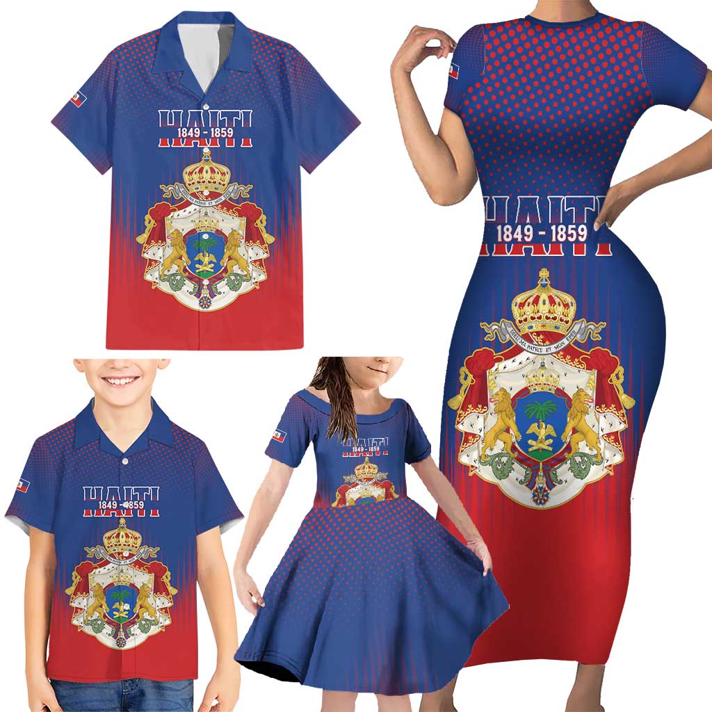 Personalized Second Empire of Haiti 1849-1859 Family Matching Short Sleeve Bodycon Dress and Hawaiian Shirt Imperial Coat Of Arms Flag Style