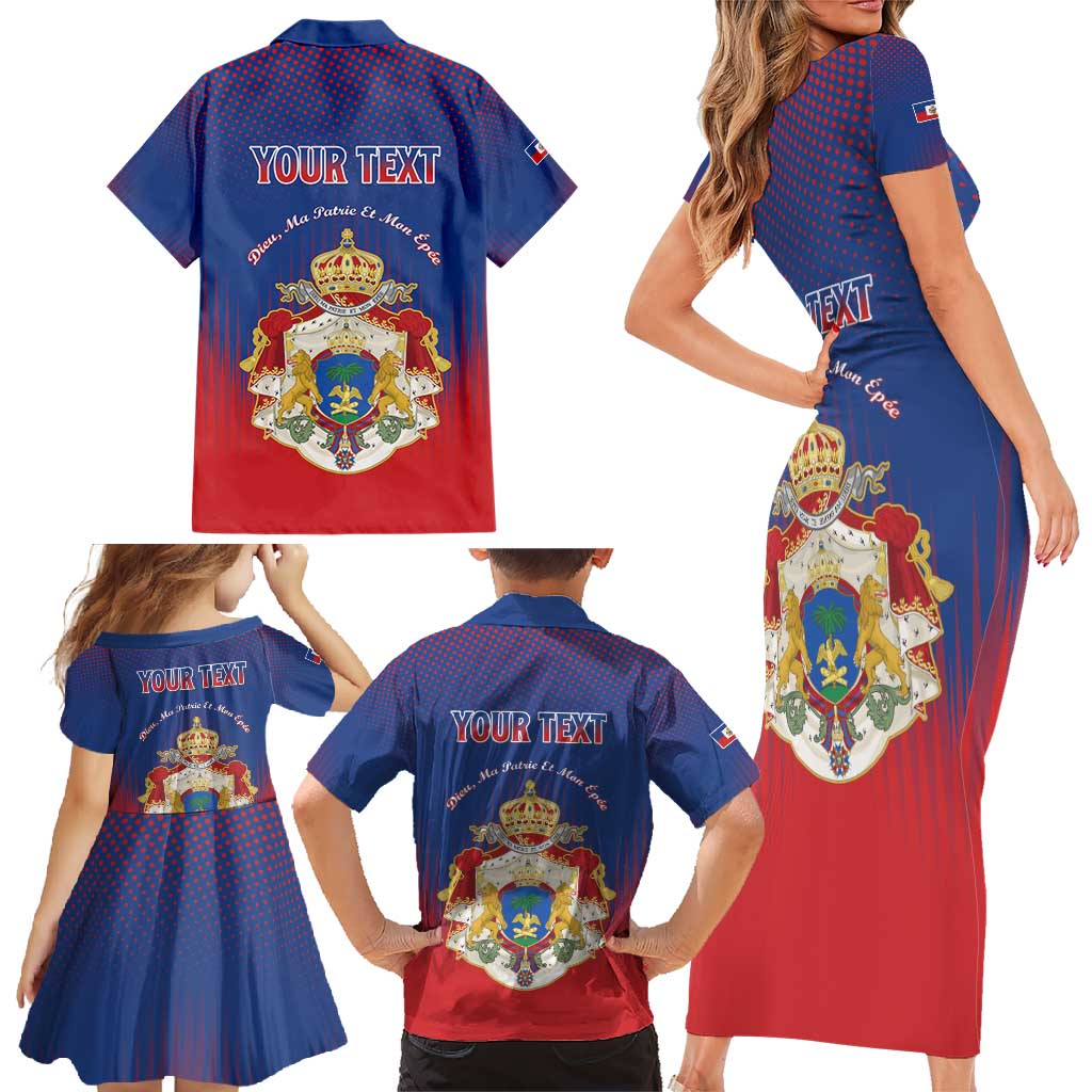 Personalized Second Empire of Haiti 1849-1859 Family Matching Short Sleeve Bodycon Dress and Hawaiian Shirt Imperial Coat Of Arms Flag Style