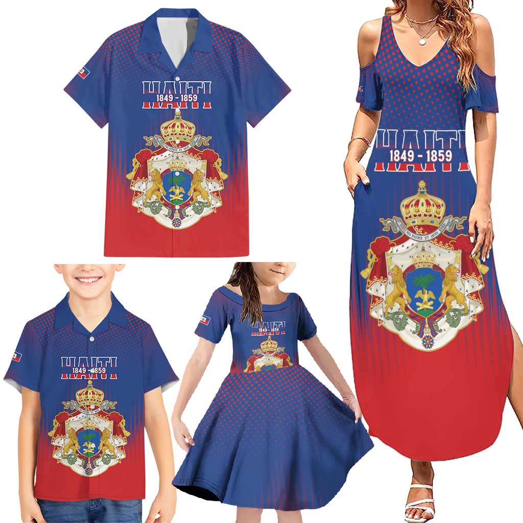 Personalized Second Empire of Haiti 1849-1859 Family Matching Summer Maxi Dress and Hawaiian Shirt Imperial Coat Of Arms Flag Style