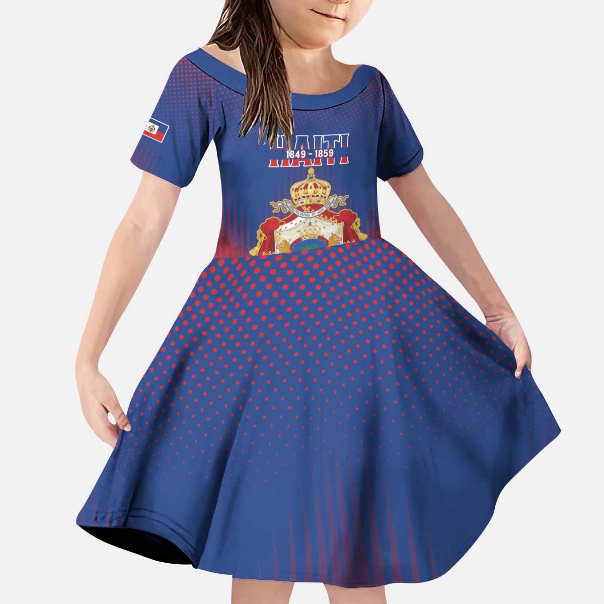 Personalized Second Empire of Haiti 1849-1859 Kid Short Sleeve Dress Imperial Coat Of Arms Flag Style