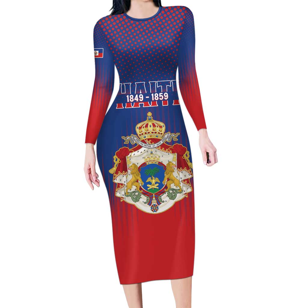 Personalized Second Empire of Haiti 1849-1859 Long Sleeve Bodycon Dress Imperial Coat Of Arms Flag Style