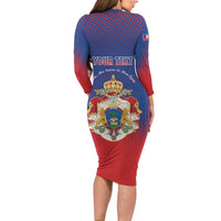 Personalized Second Empire of Haiti 1849-1859 Long Sleeve Bodycon Dress Imperial Coat Of Arms Flag Style