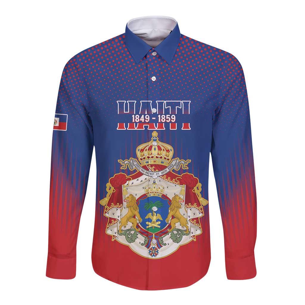Personalized Second Empire of Haiti 1849-1859 Long Sleeve Button Shirt Imperial Coat Of Arms Flag Style