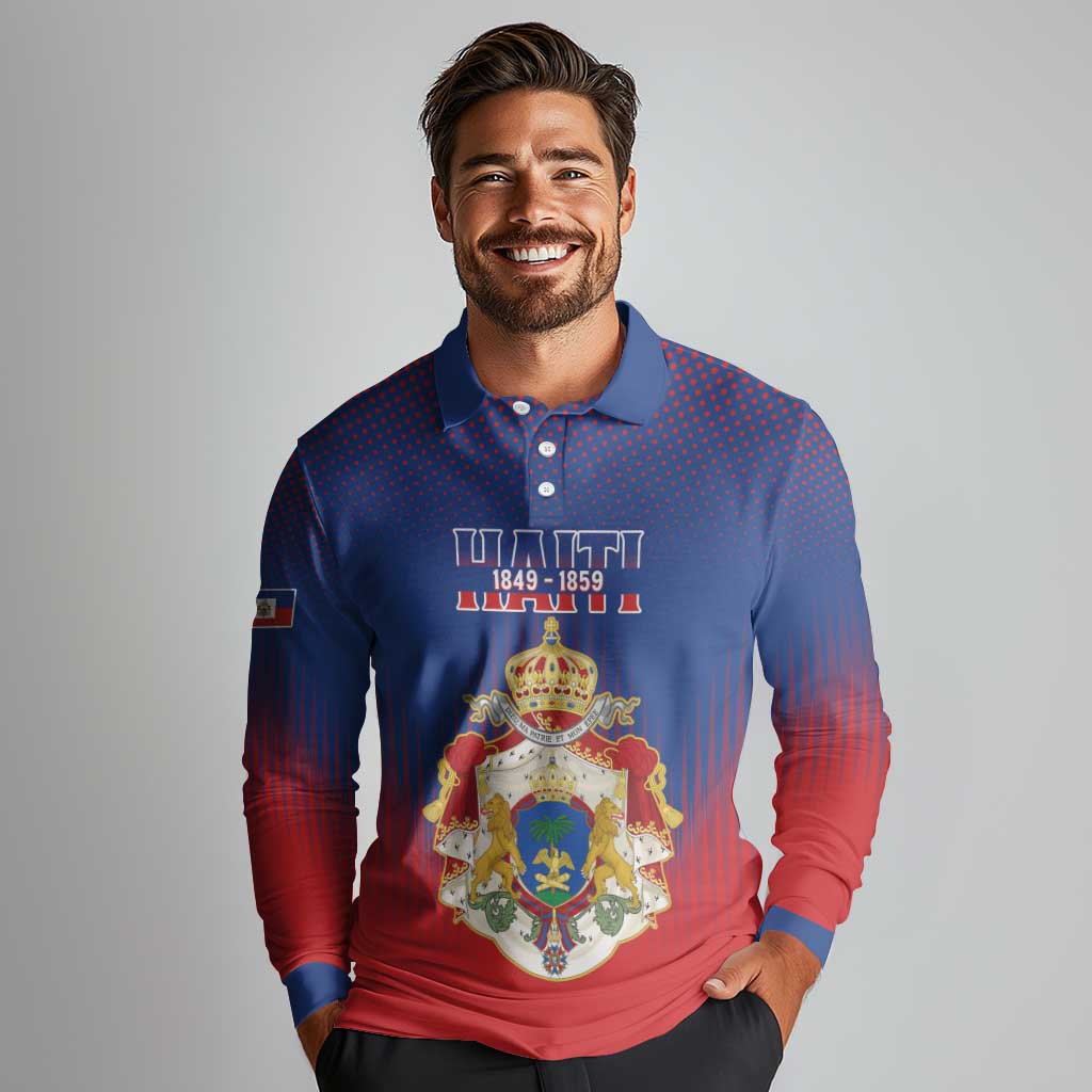 Personalized Second Empire of Haiti 1849-1859 Long Sleeve Polo Shirt Imperial Coat Of Arms Flag Style