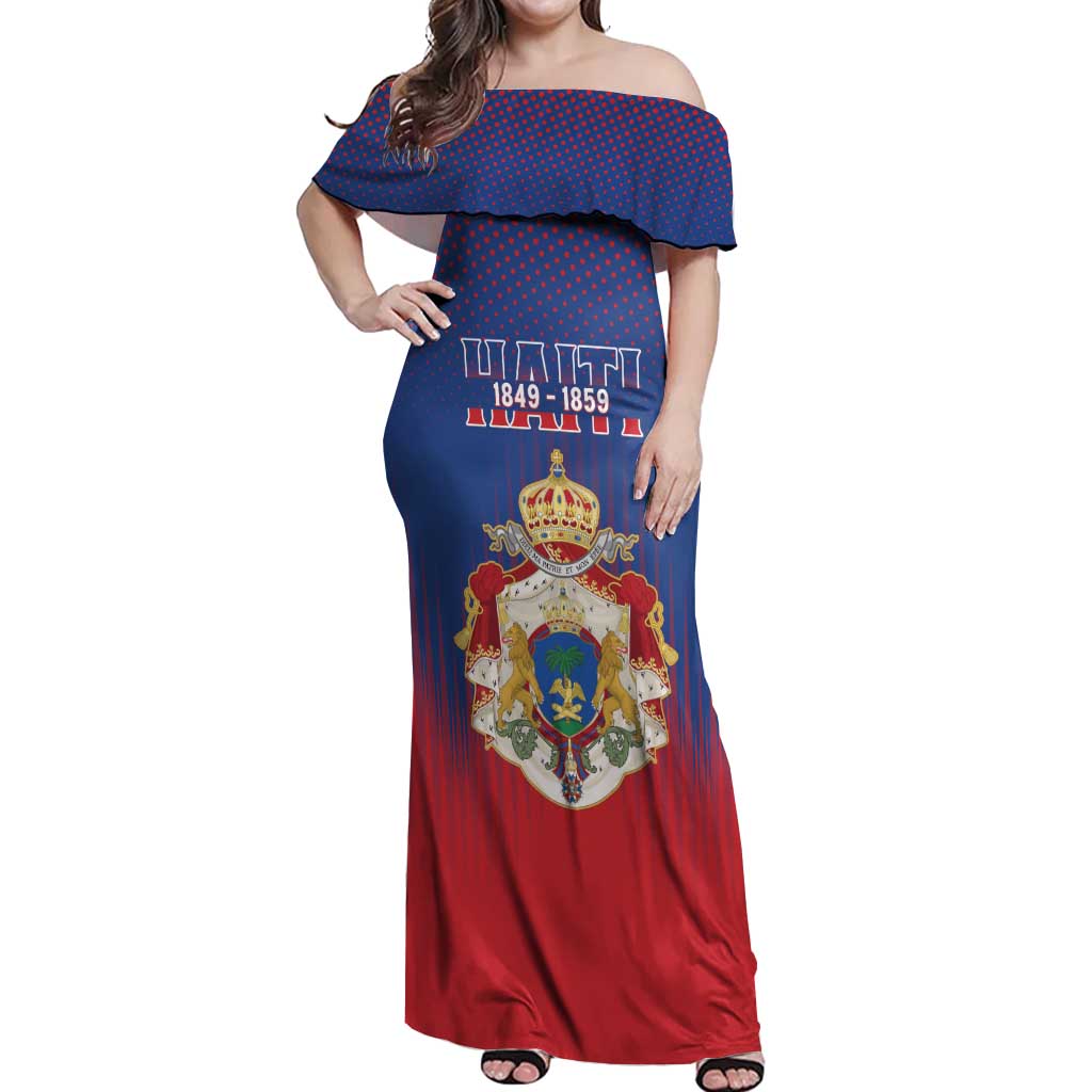 Personalized Second Empire of Haiti 1849-1859 Off Shoulder Maxi Dress Imperial Coat Of Arms Flag Style