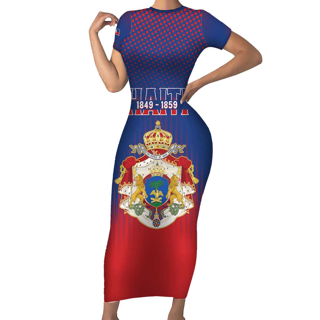 Personalized Second Empire of Haiti 1849-1859 Short Sleeve Bodycon Dress Imperial Coat Of Arms Flag Style