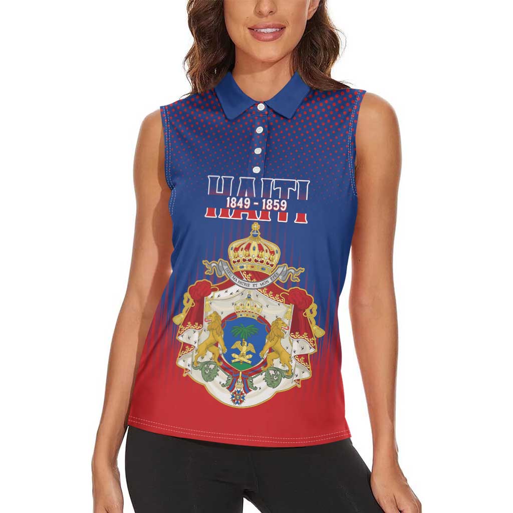 Personalized Second Empire of Haiti 1849-1859 Women Sleeveless Polo Shirt Imperial Coat Of Arms Flag Style