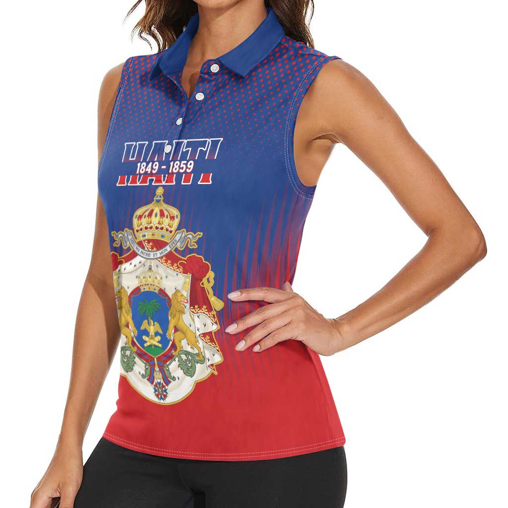 Personalized Second Empire of Haiti 1849-1859 Women Sleeveless Polo Shirt Imperial Coat Of Arms Flag Style