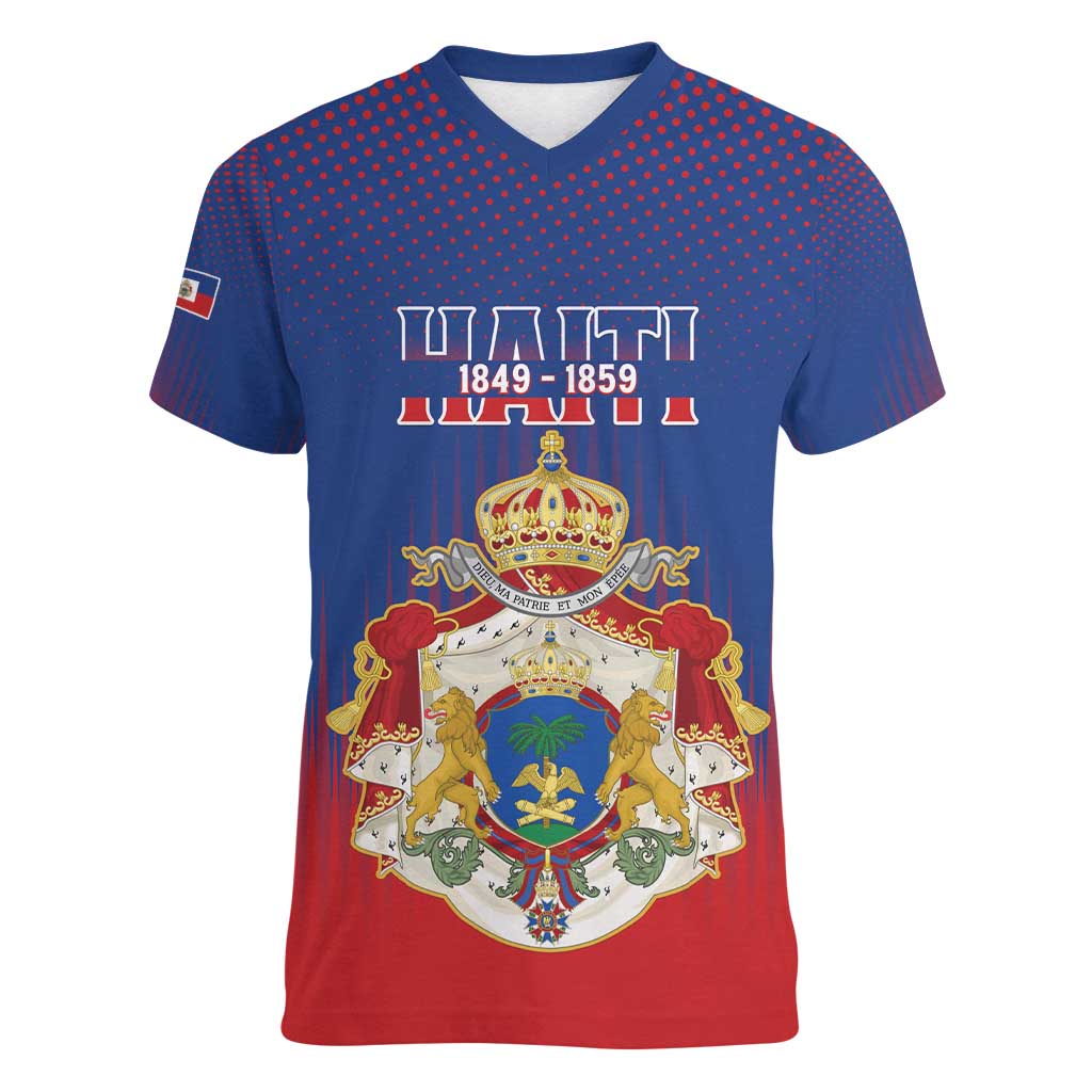 Personalized Second Empire of Haiti 1849-1859 Women V-Neck T-Shirt Imperial Coat Of Arms Flag Style