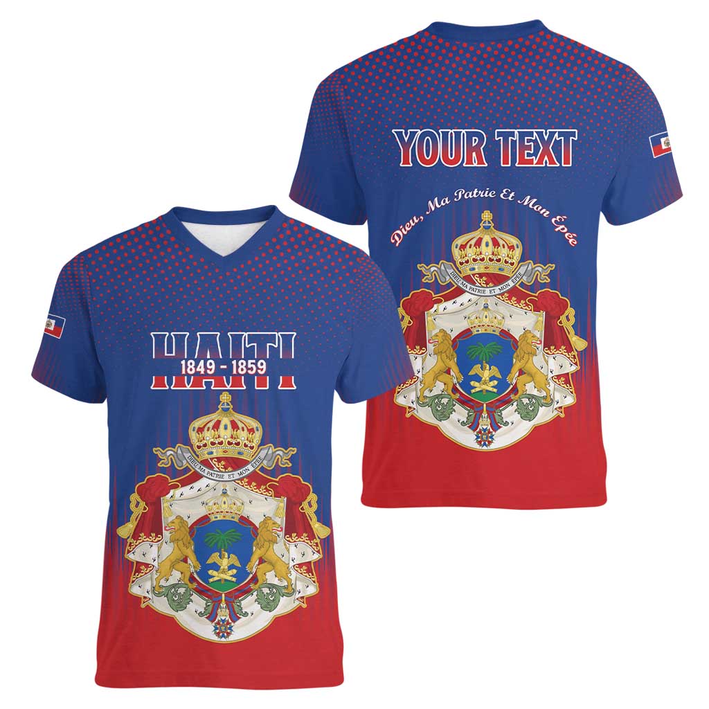 Personalized Second Empire of Haiti 1849-1859 Women V-Neck T-Shirt Imperial Coat Of Arms Flag Style