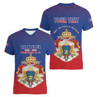 Personalized Second Empire of Haiti 1849-1859 Women V-Neck T-Shirt Imperial Coat Of Arms Flag Style