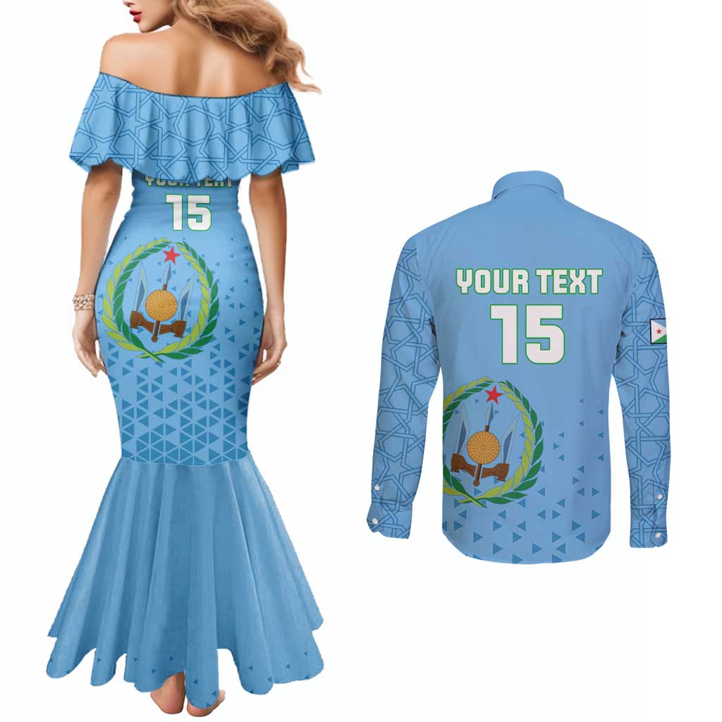 Custom Djibouti Football Couples Matching Mermaid Dress and Long Sleeve Button Shirt Come On Riverains de la Mer Rouge