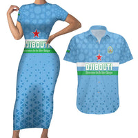 Custom Djibouti Football Couples Matching Short Sleeve Bodycon Dress and Hawaiian Shirt Come On Riverains de la Mer Rouge