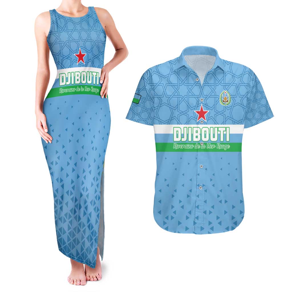 Custom Djibouti Football Couples Matching Tank Maxi Dress and Hawaiian Shirt Come On Riverains de la Mer Rouge
