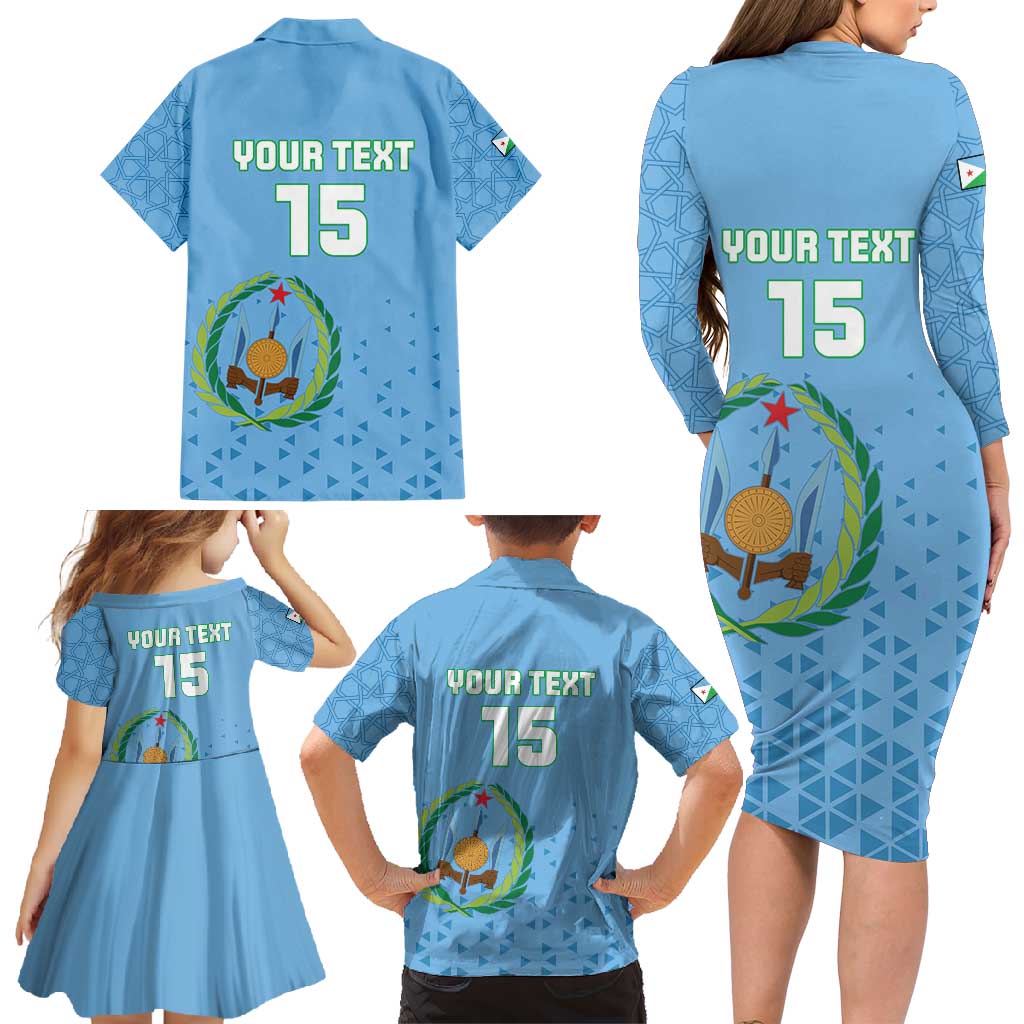 Custom Djibouti Football Family Matching Long Sleeve Bodycon Dress and Hawaiian Shirt Come On Riverains de la Mer Rouge