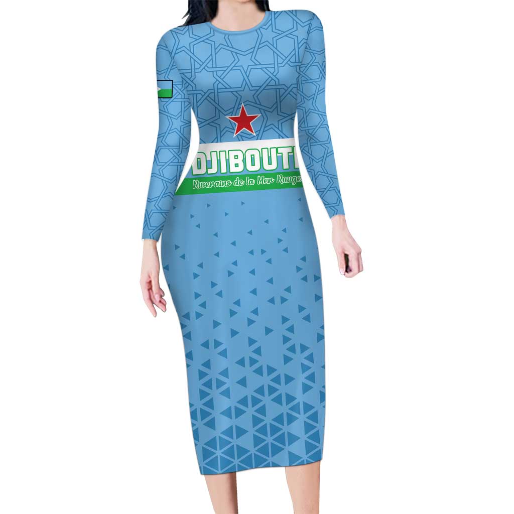 Custom Djibouti Football Family Matching Long Sleeve Bodycon Dress and Hawaiian Shirt Come On Riverains de la Mer Rouge