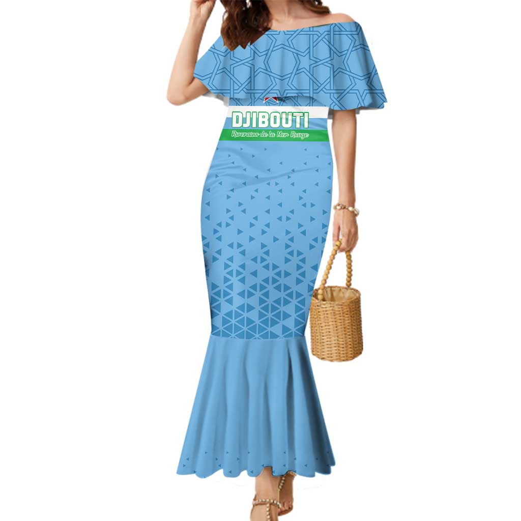 Custom Djibouti Football Family Matching Mermaid Dress and Hawaiian Shirt Come On Riverains de la Mer Rouge