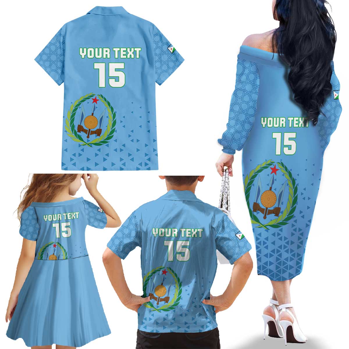 Custom Djibouti Football Family Matching Off The Shoulder Long Sleeve Dress and Hawaiian Shirt Come On Riverains de la Mer Rouge