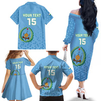 Custom Djibouti Football Family Matching Off The Shoulder Long Sleeve Dress and Hawaiian Shirt Come On Riverains de la Mer Rouge