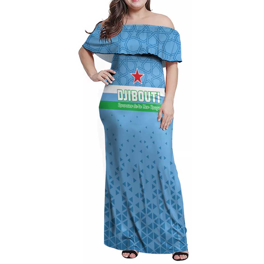 Custom Djibouti Football Family Matching Off Shoulder Maxi Dress and Hawaiian Shirt Come On Riverains de la Mer Rouge