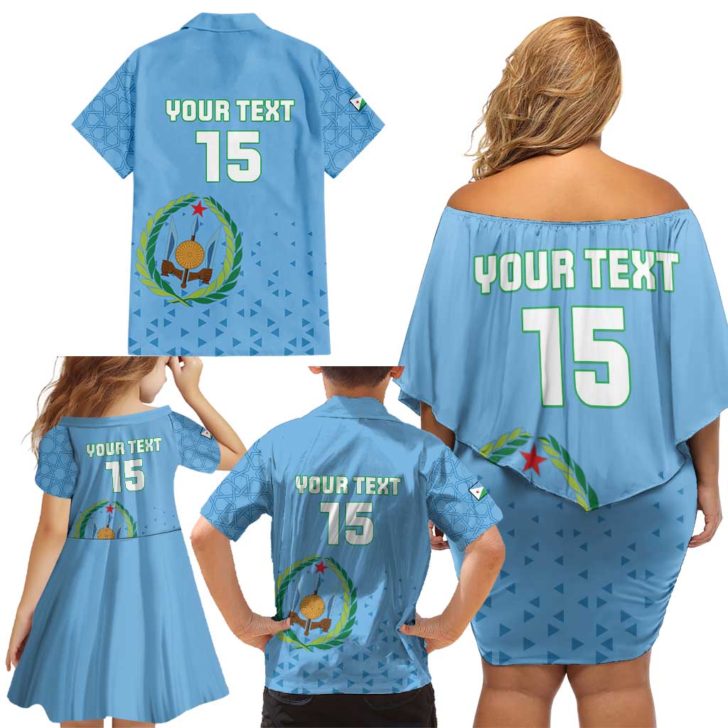 Custom Djibouti Football Family Matching Off Shoulder Short Dress and Hawaiian Shirt Come On Riverains de la Mer Rouge
