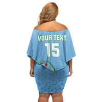Custom Djibouti Football Family Matching Off Shoulder Short Dress and Hawaiian Shirt Come On Riverains de la Mer Rouge