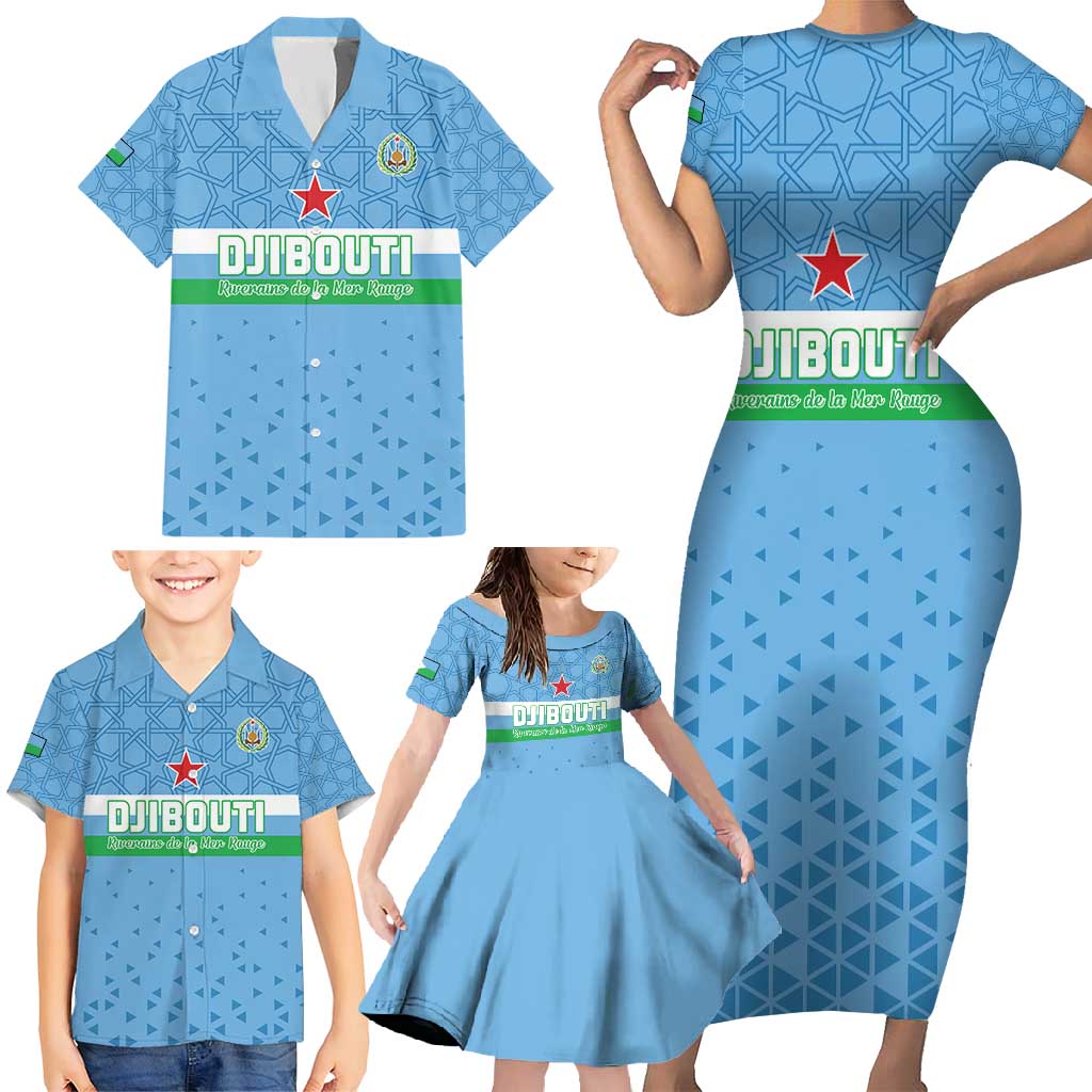 Custom Djibouti Football Family Matching Short Sleeve Bodycon Dress and Hawaiian Shirt Come On Riverains de la Mer Rouge