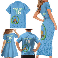Custom Djibouti Football Family Matching Short Sleeve Bodycon Dress and Hawaiian Shirt Come On Riverains de la Mer Rouge