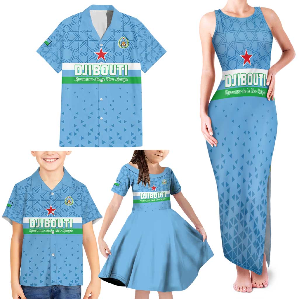 Custom Djibouti Football Family Matching Tank Maxi Dress and Hawaiian Shirt Come On Riverains de la Mer Rouge