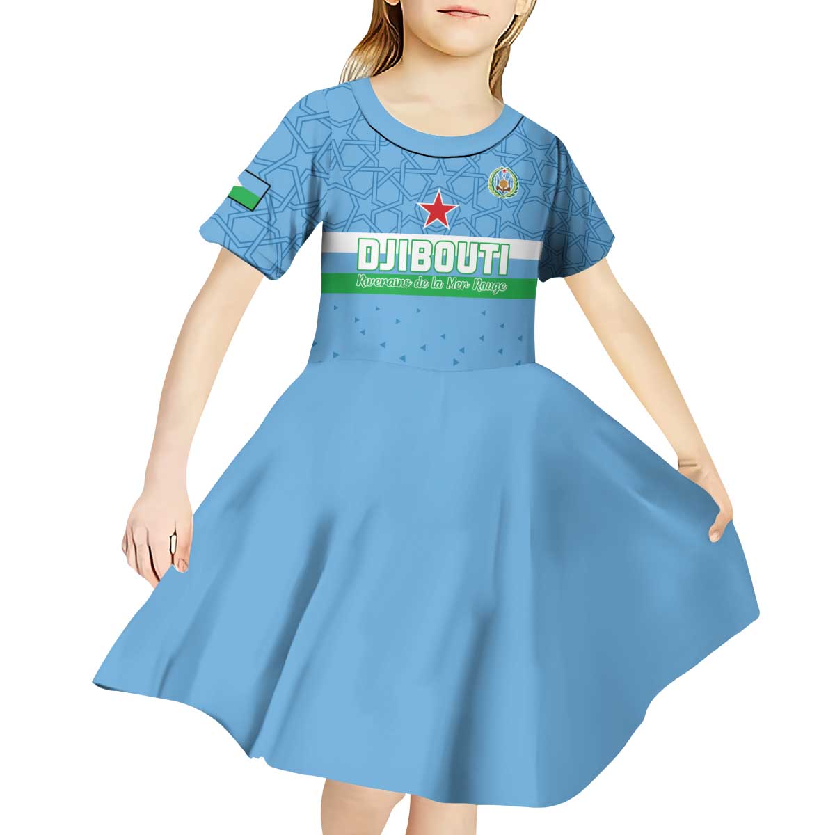 Custom Djibouti Football Kid Short Sleeve Dress Come On Riverains de la Mer Rouge