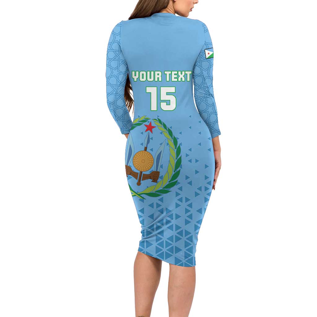 Custom Djibouti Football Long Sleeve Bodycon Dress Come On Riverains de la Mer Rouge
