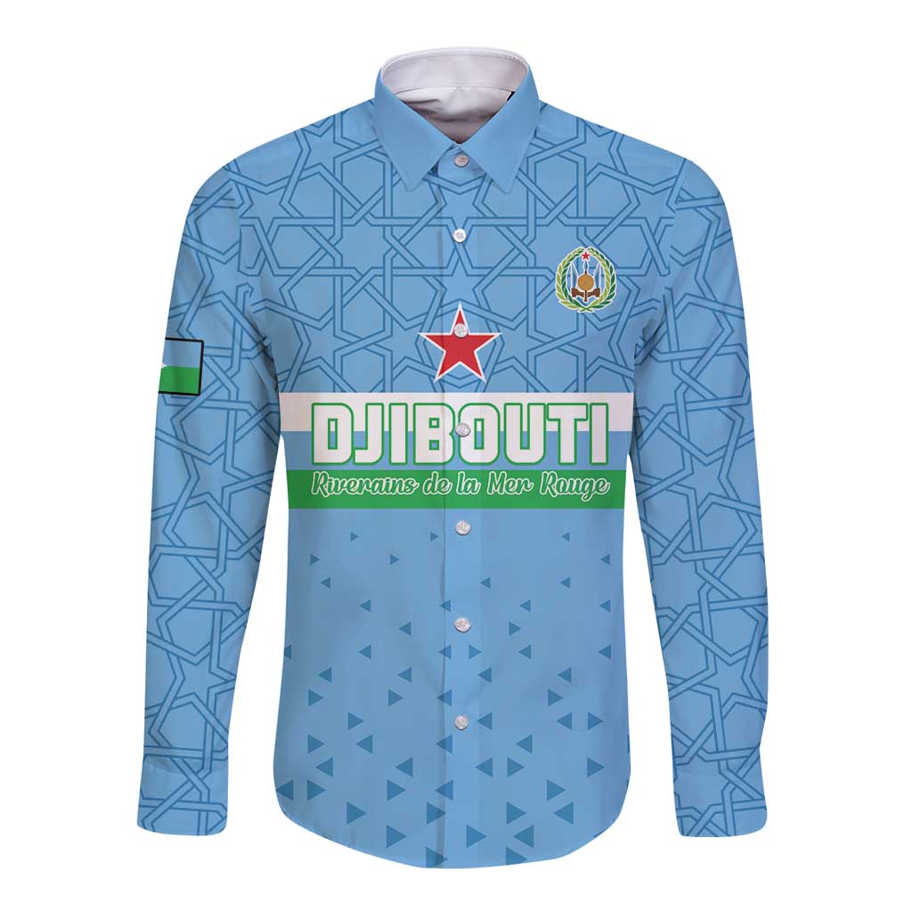 Custom Djibouti Football Long Sleeve Button Shirt Come On Riverains de la Mer Rouge