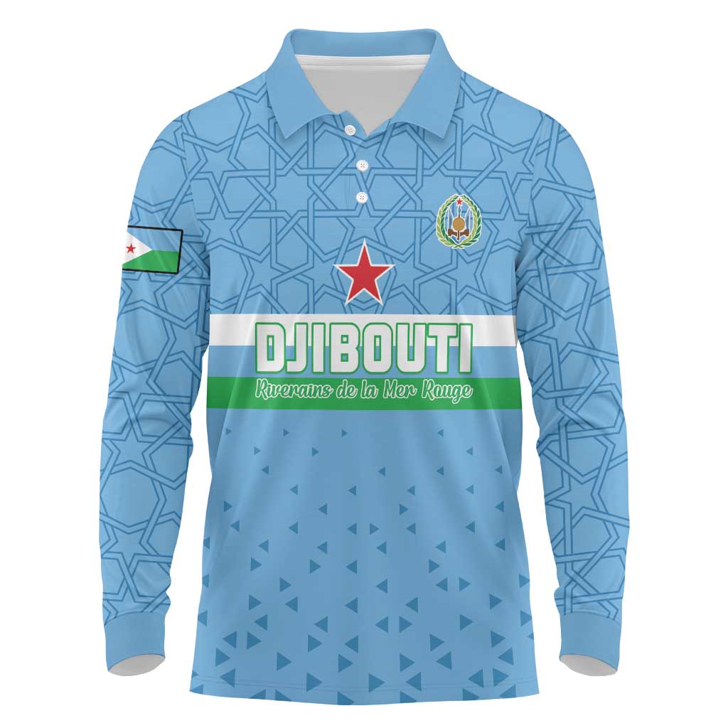 Custom Djibouti Football Long Sleeve Polo Shirt Come On Riverains de la Mer Rouge