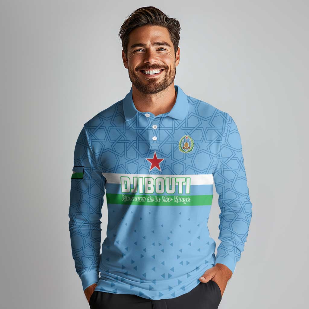 Custom Djibouti Football Long Sleeve Polo Shirt Come On Riverains de la Mer Rouge