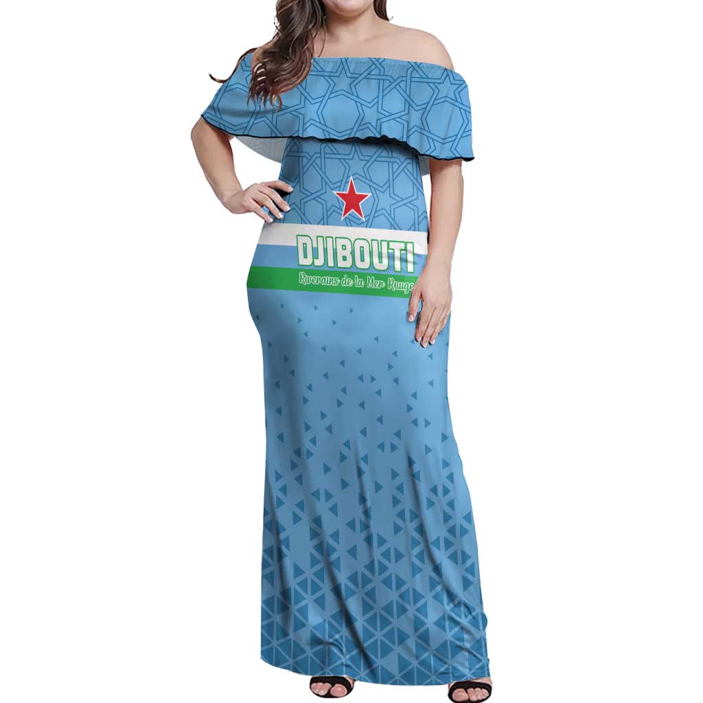 Custom Djibouti Football Off Shoulder Maxi Dress Come On Riverains de la Mer Rouge