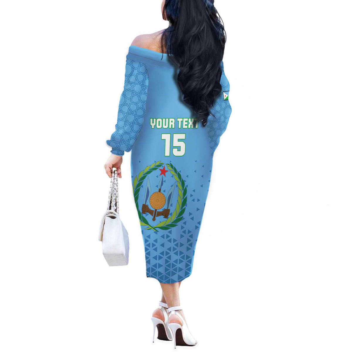 Custom Djibouti Football Off The Shoulder Long Sleeve Dress Come On Riverains de la Mer Rouge