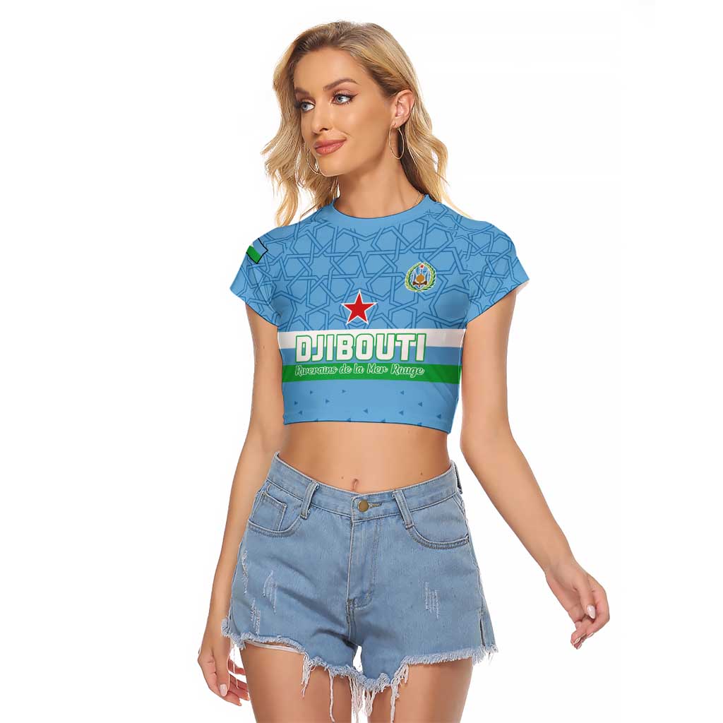 Custom Djibouti Football Raglan Cropped T Shirt Come On Riverains de la Mer Rouge