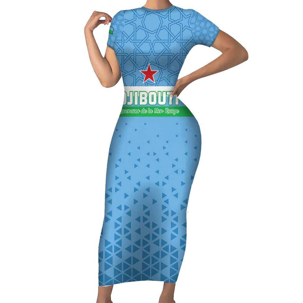 Custom Djibouti Football Short Sleeve Bodycon Dress Come On Riverains de la Mer Rouge