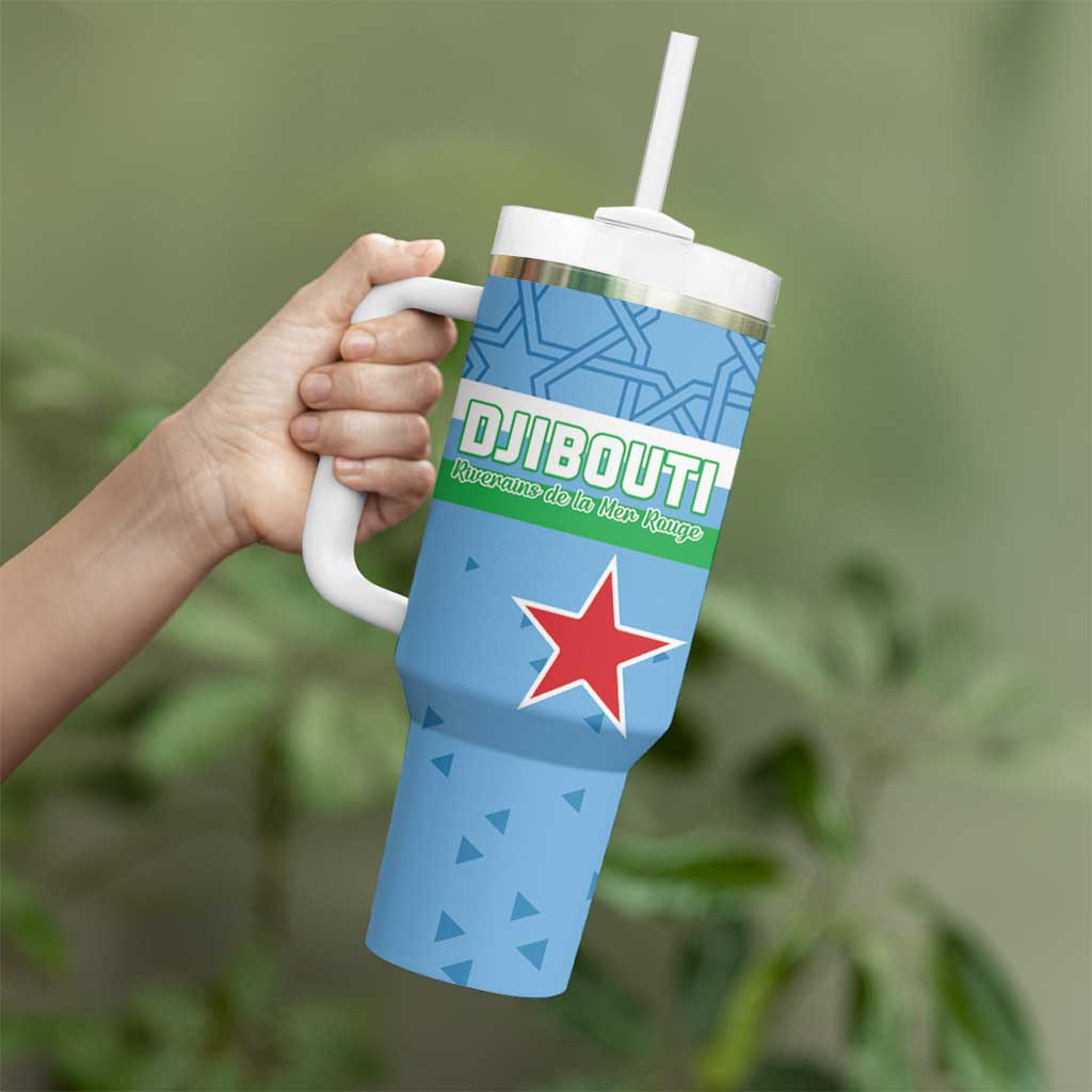 Custom Djibouti Football Tumbler With Handle Come On Riverains de la Mer Rouge