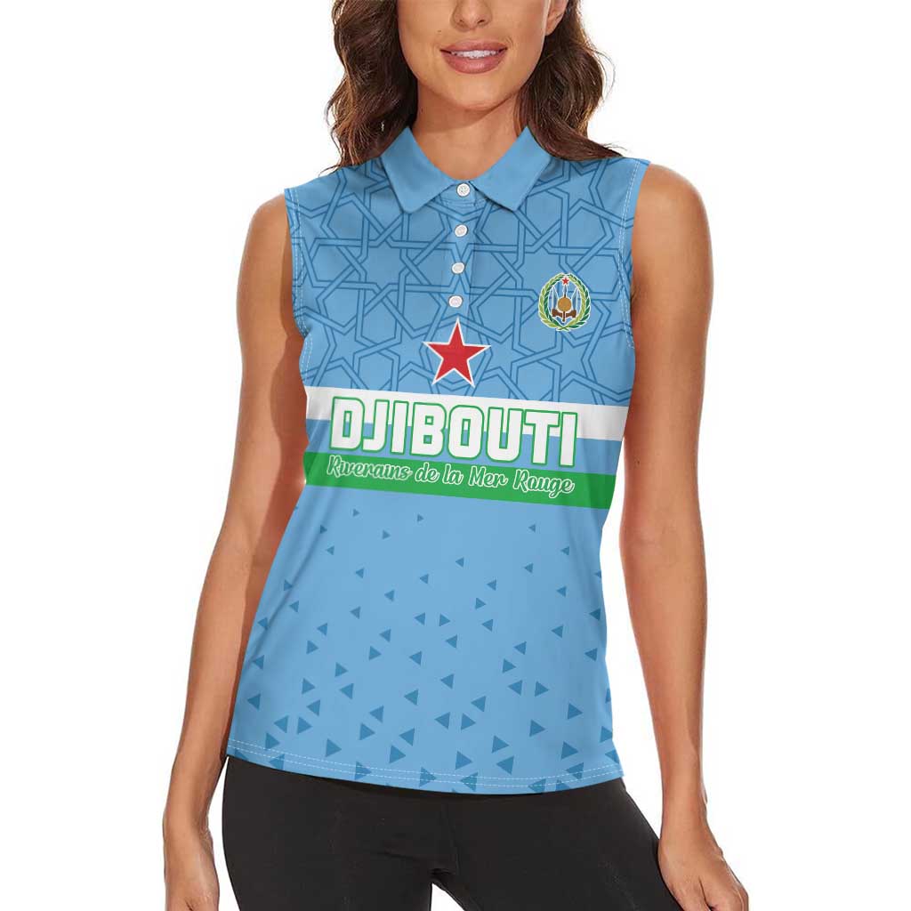 Custom Djibouti Football Women Sleeveless Polo Shirt Come On Riverains de la Mer Rouge