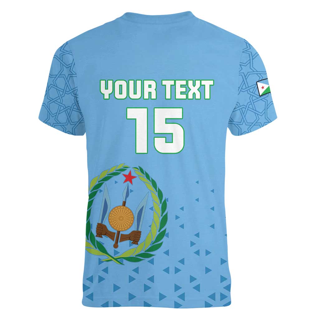 Custom Djibouti Football Women V-Neck T-Shirt Come On Riverains de la Mer Rouge