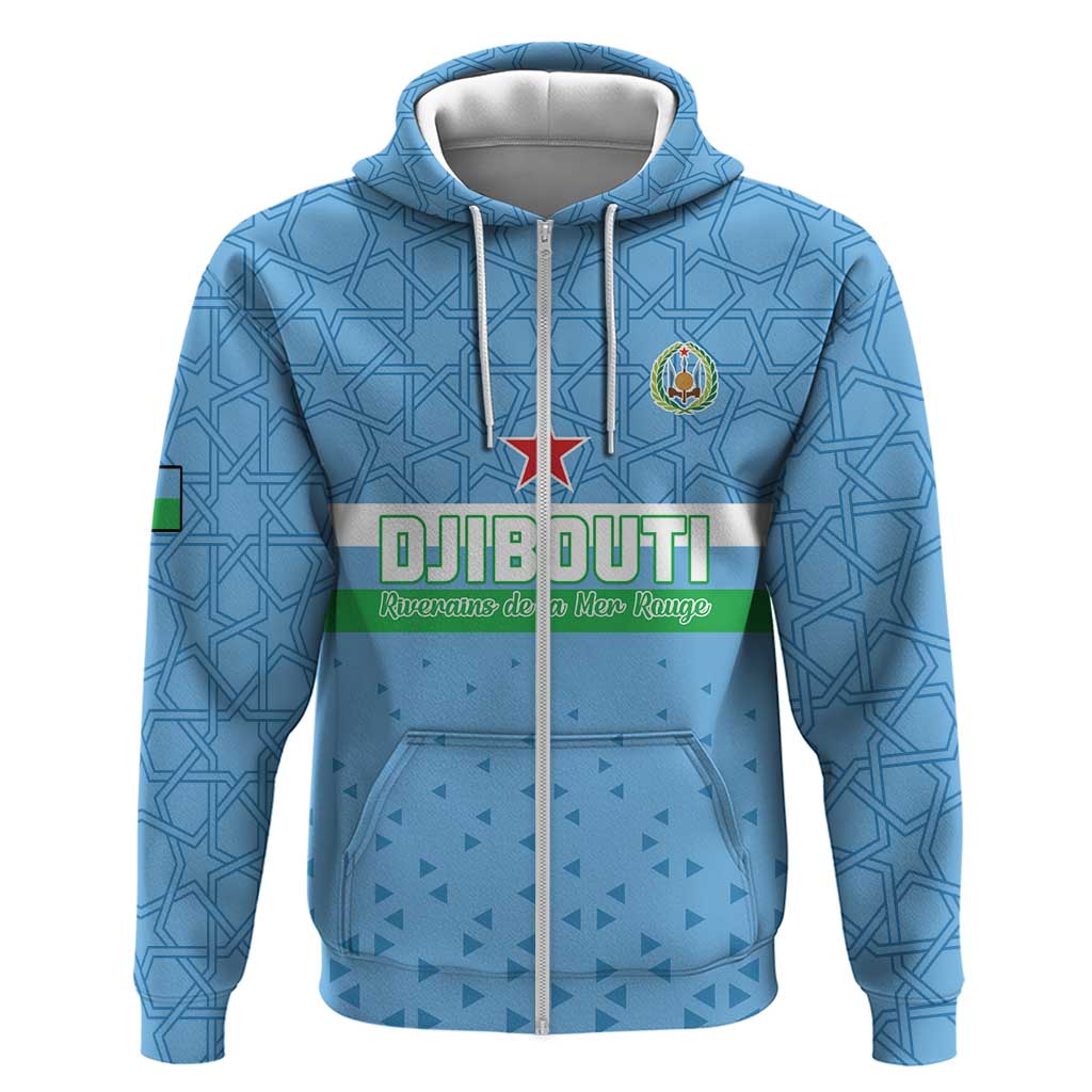 Custom Djibouti Football Zip Hoodie Come On Riverains de la Mer Rouge