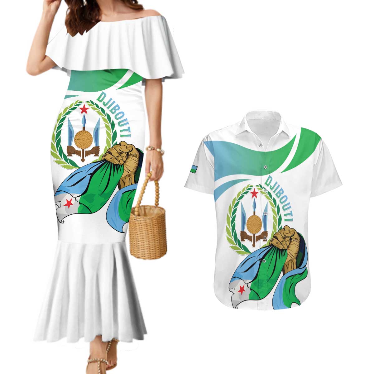 Personalized Djibouti Independence Day Couples Matching Mermaid Dress and Hawaiian Shirt Midnimo Sinnaan Nabad