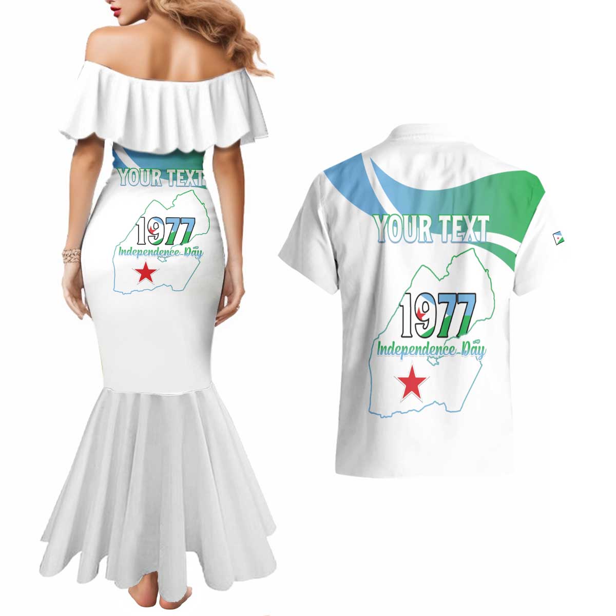 Personalized Djibouti Independence Day Couples Matching Mermaid Dress and Hawaiian Shirt Midnimo Sinnaan Nabad