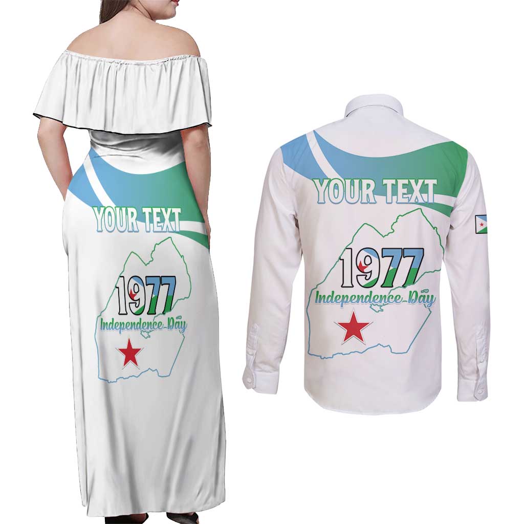 Personalized Djibouti Independence Day Couples Matching Off Shoulder Maxi Dress and Long Sleeve Button Shirt Midnimo Sinnaan Nabad