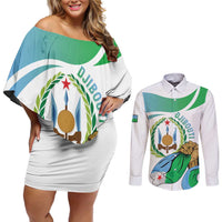 Personalized Djibouti Independence Day Couples Matching Off Shoulder Short Dress and Long Sleeve Button Shirt Midnimo Sinnaan Nabad